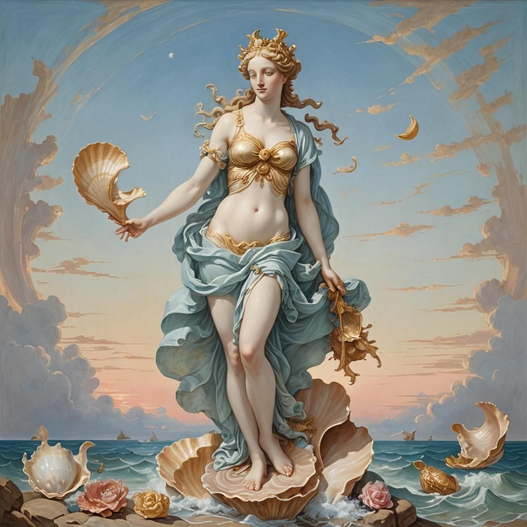 Venus Emerges: A Mythological Scene at Dawn