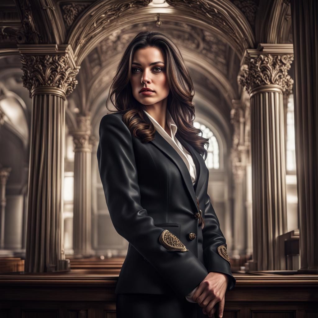 Hyperrealistic Portrait of a Brunette Judge