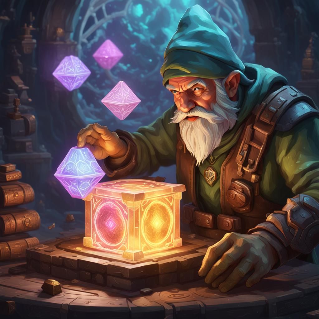 Gnome Artificer Working on Glowing Portal Cube