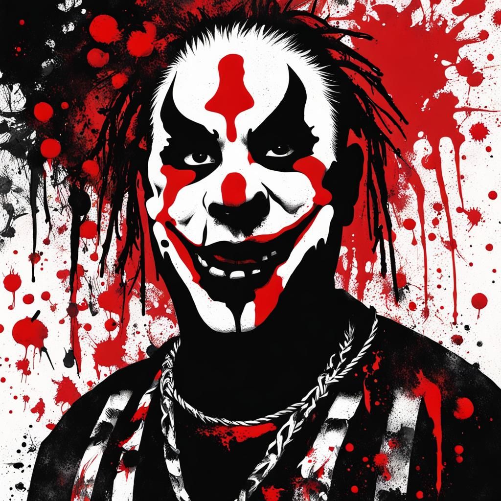 Sinister Juggalo with Red Paint Splatters