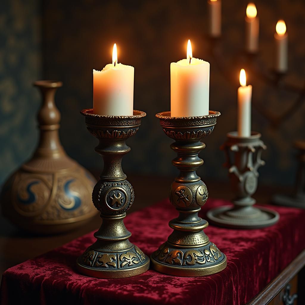 Mystical Candle Holders in Dark Surrealist Style
