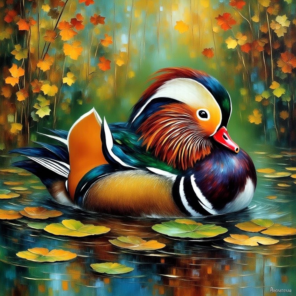 Majestic Mandarin Duck in Vibrant Plumage