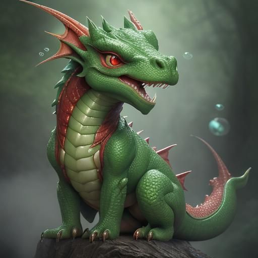 Cute Red and Green Dragon in 3D
