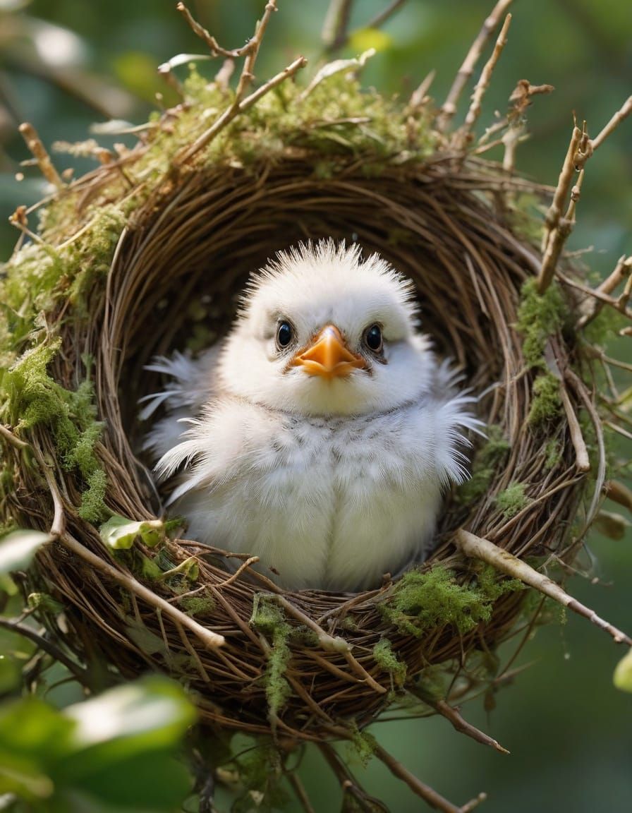Baby Bird in Delicate Forest Nest