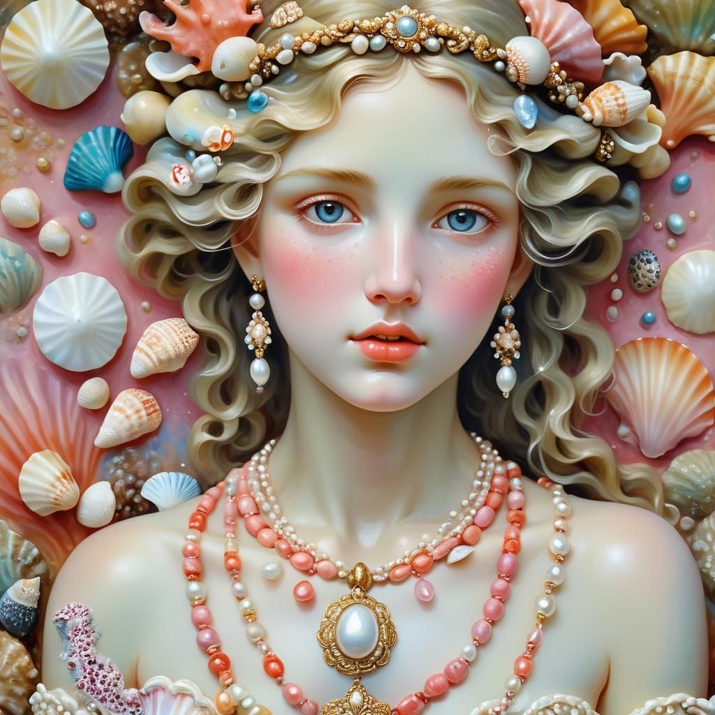 Aphrodite in Neo-Impressionist Underwater Art Nouveau Style