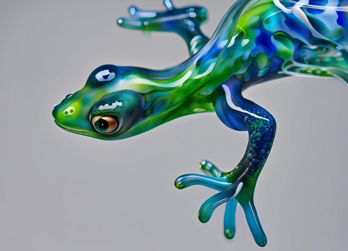 Hyperrealistic Glass Gecko Figurine Splash Art