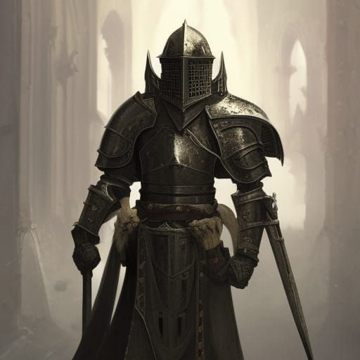 High Gothic Knight in Ruined Cathedral