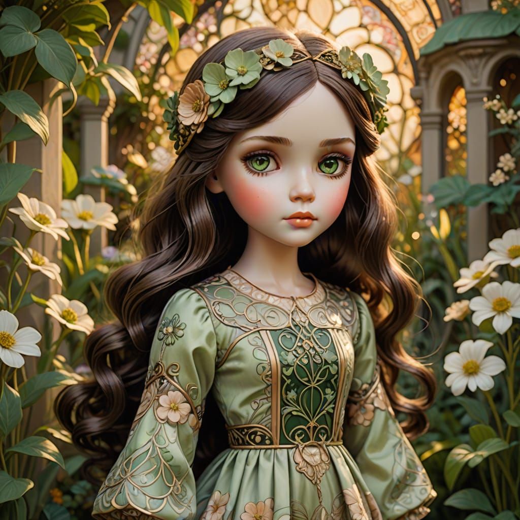 Art Nouveau Blythe Doll in Whimsical Garden