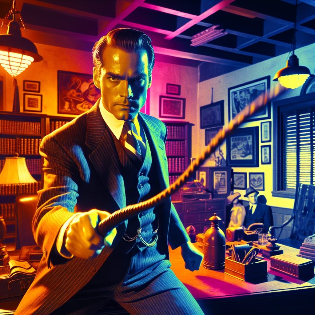 Fearless Lawyer with Bullwhip in Technicolor Film