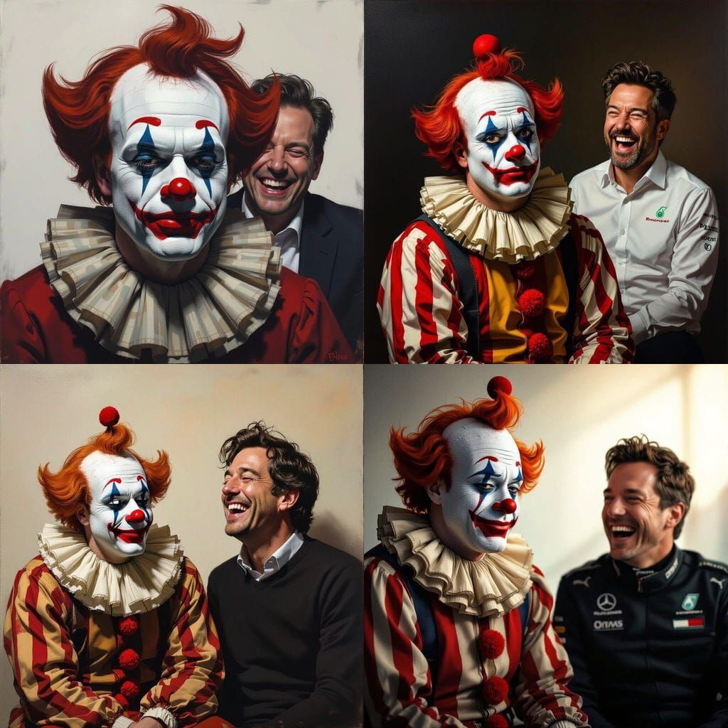 Realistic Image of Sad Clown Vasseur and Laughing Wolff