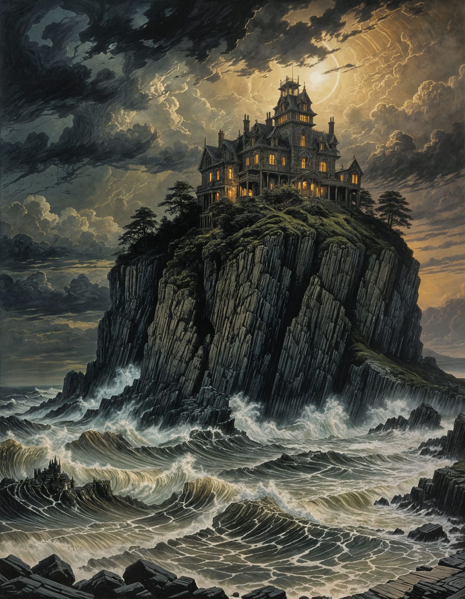 Brooding Haunted Mansion at Twilight