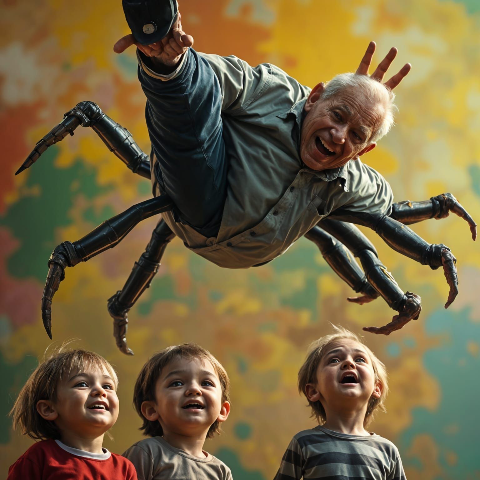 Prompt: “An elderly Spider-Man dropping in to visit the grandkids.” Result: Major Childhood Trauma