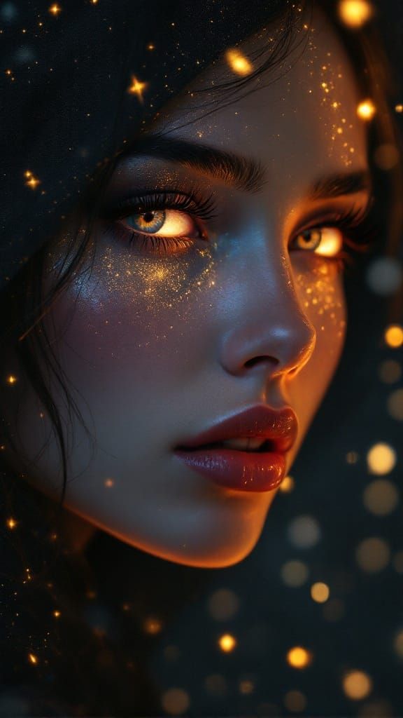 Glamorous Night Portrait in Oil Painting Style