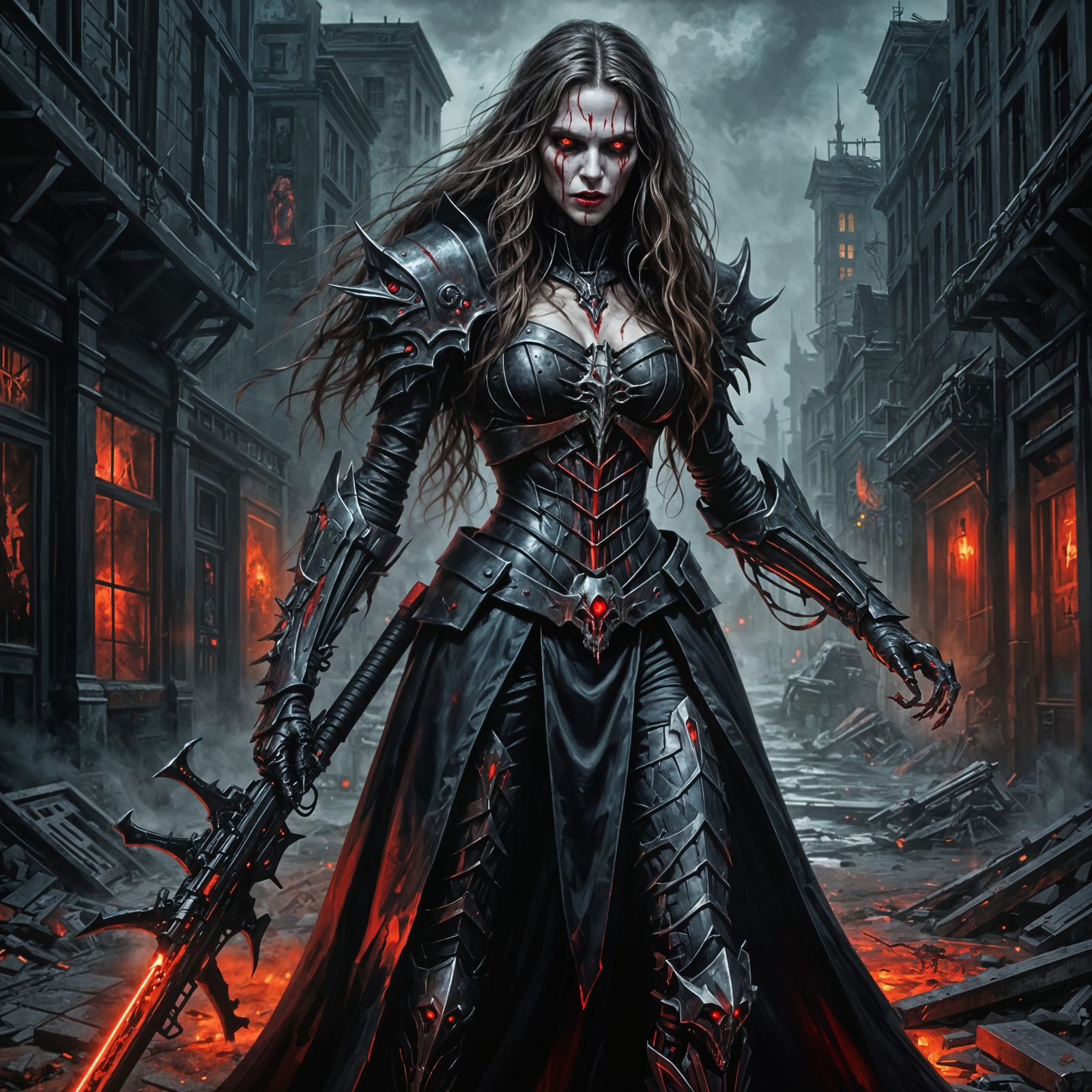Elegant Vampire Cyborg in Apocalyptic World