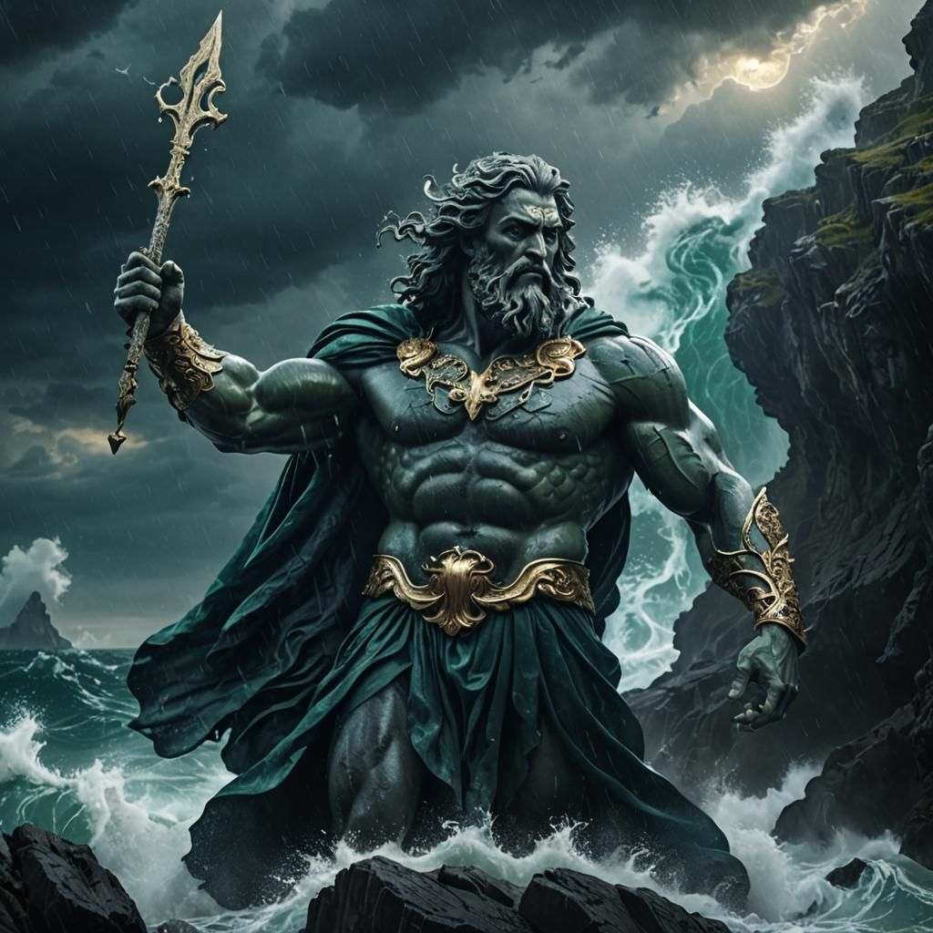 Poseidon Overlooking the Ocean, Digital Matte Painting
