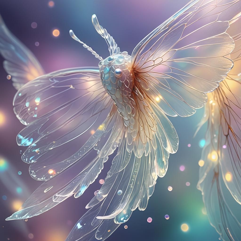 Ethereal Jelly Creature with Iridescent Wings