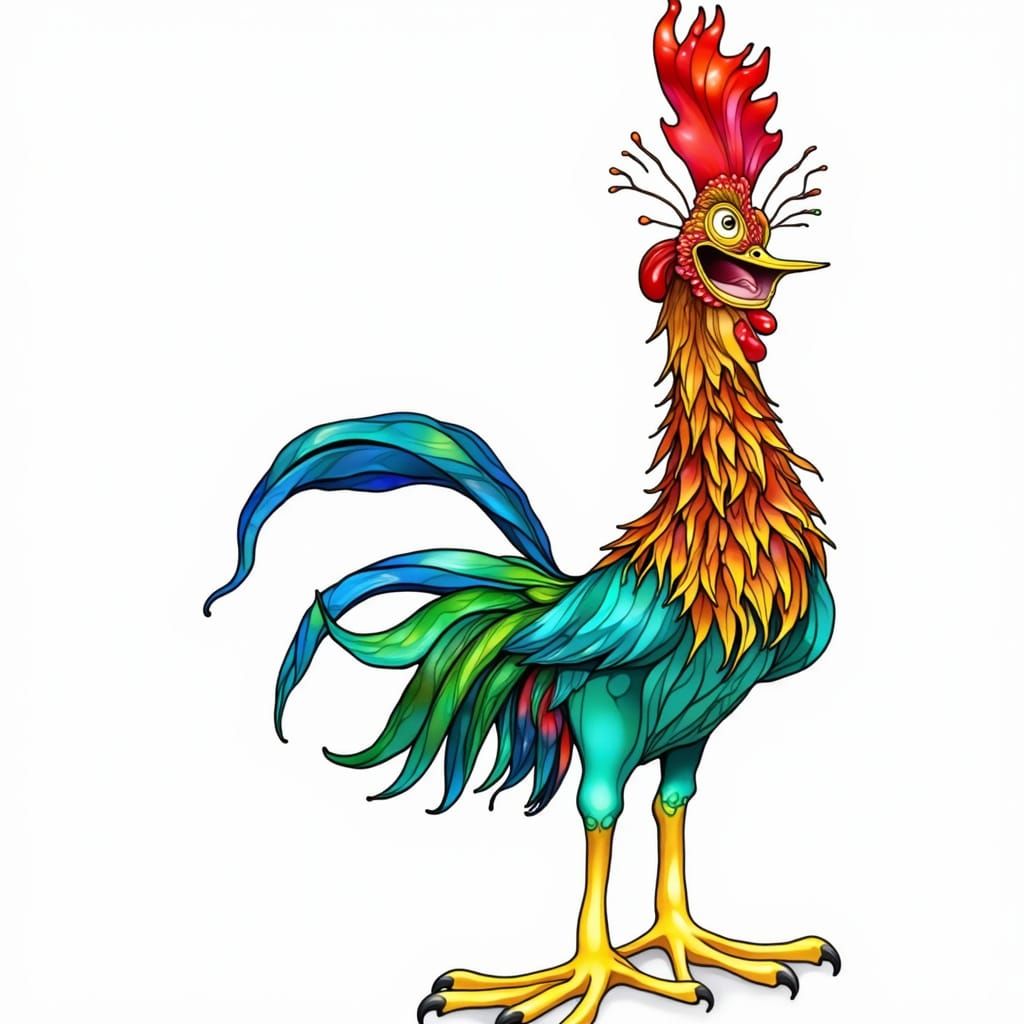 Fierce Rooster with Tattered Feathers