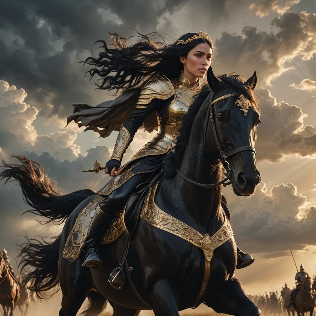 Queen Tamara Leads Army on Horse in Digital Art