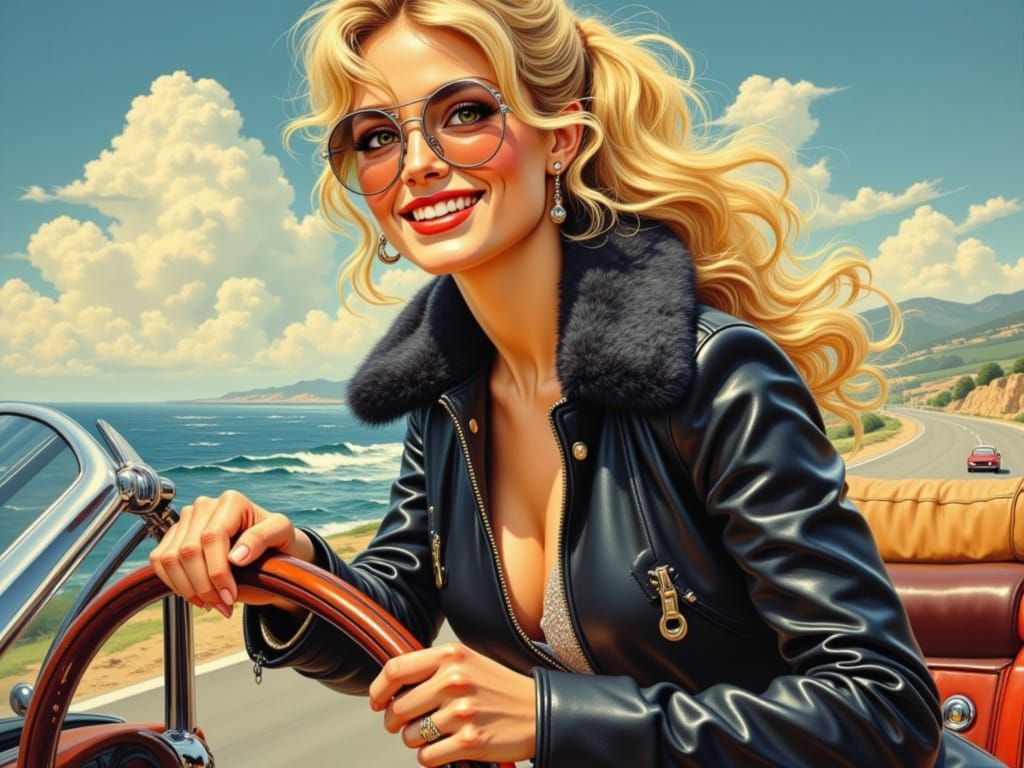 Fumetti Pulp Art: Blonde Woman in Porsche