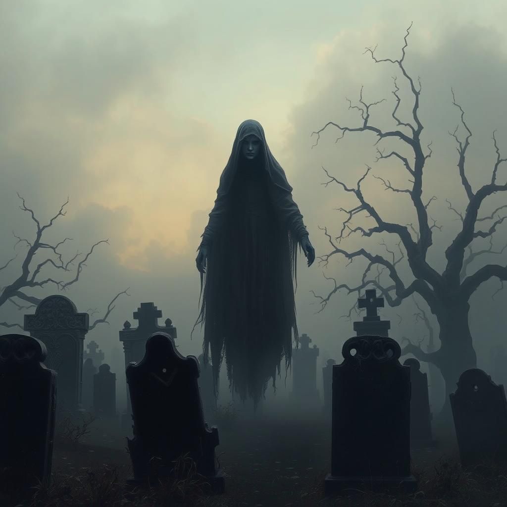 Ethereal Ghost in Cemetery, Dark Mystical Art