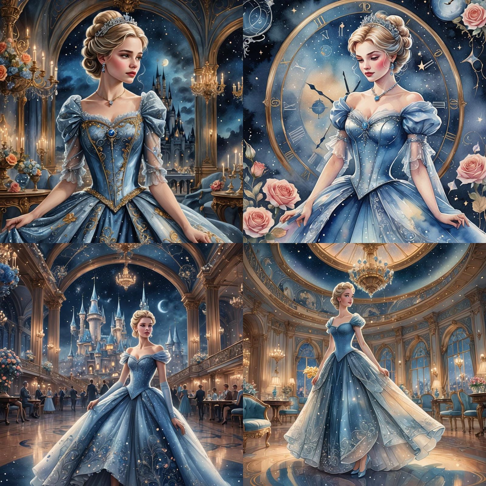 Cinderella Double Exposure Portrait in Watercolor Style