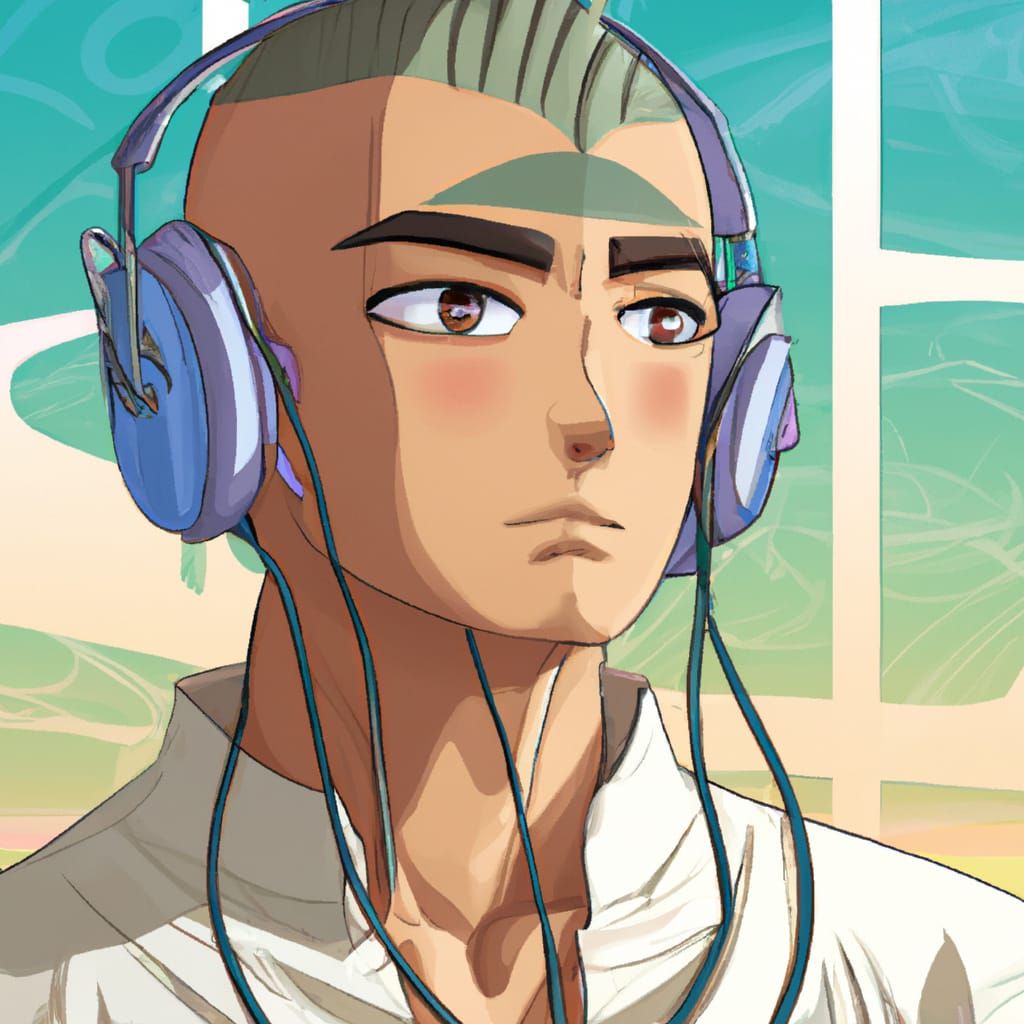 Filipino Anime Man Listening to Music, Manga Art