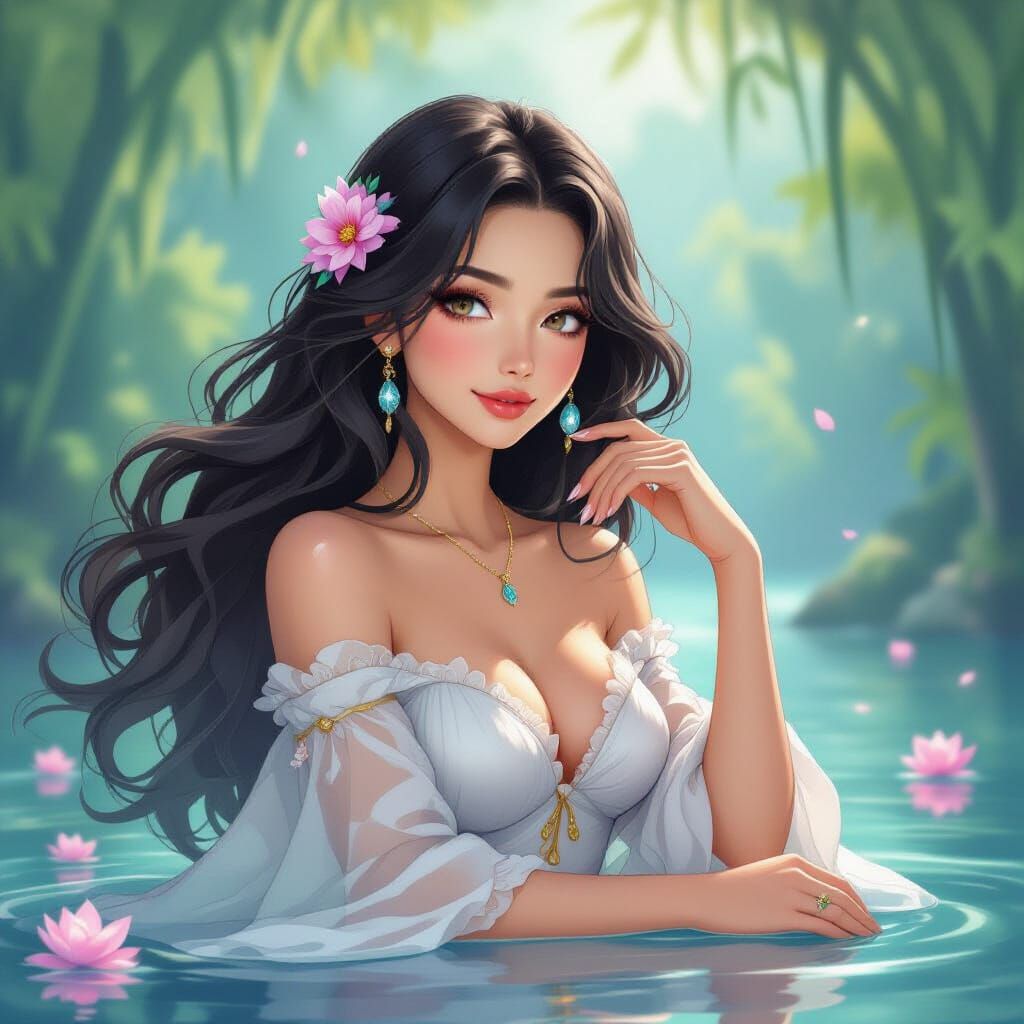 Elegant Woman in Whimsical Art Style