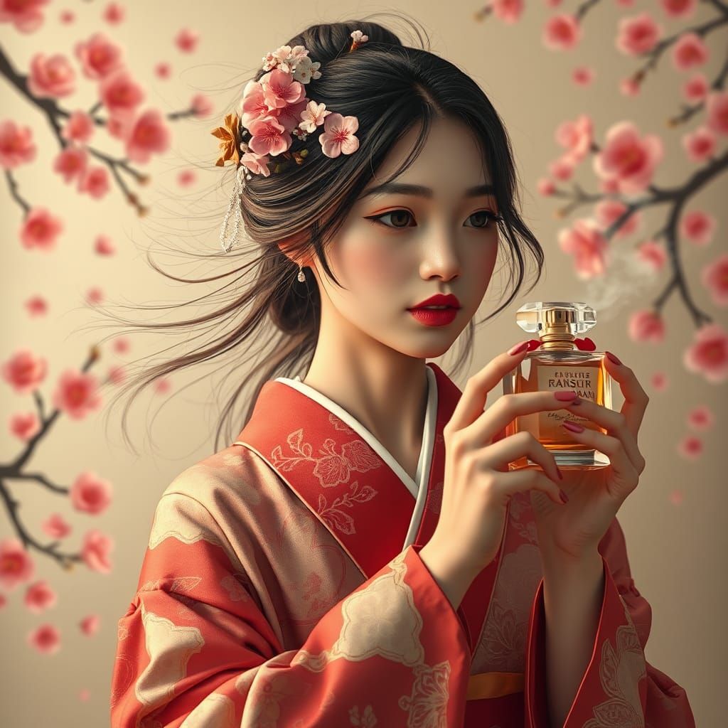 Japanese Woman Applying Makeup in Anime Style