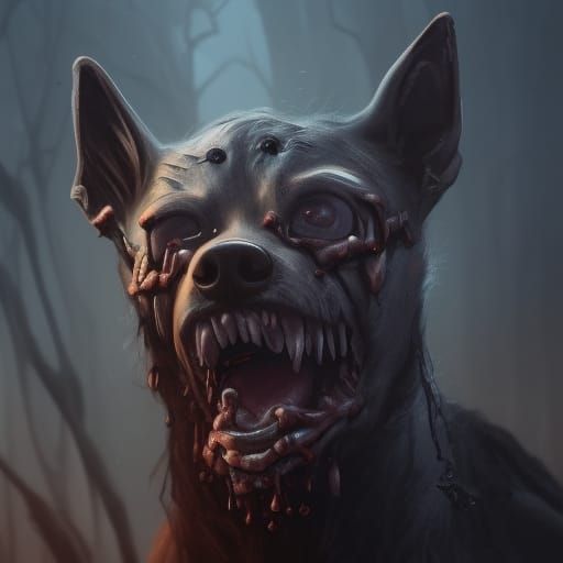 Creepy Undead Dog with Extra Eyes in Digital Art
