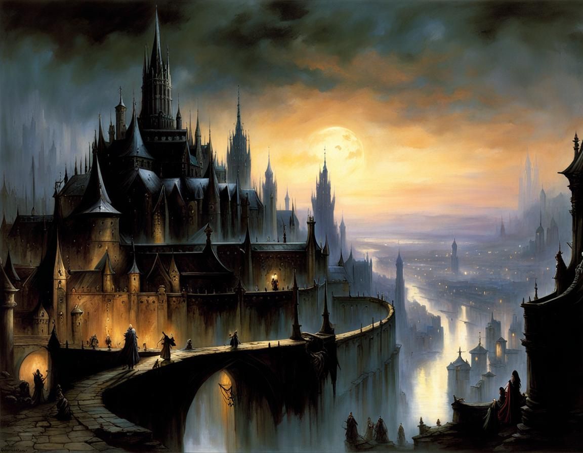 Dark Fantasy Gothic Cityscape in Medieval Style