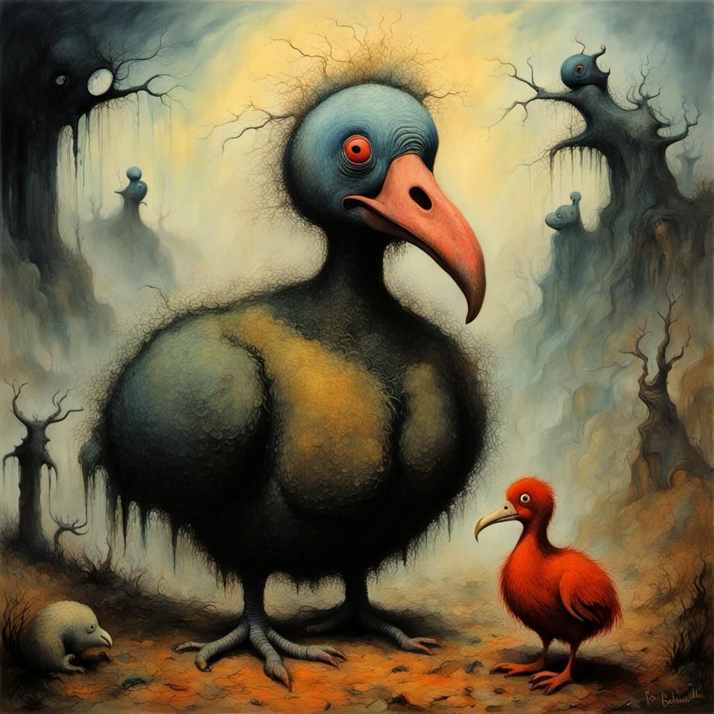 Surreal Dodo in Gouache and Watercolor Style