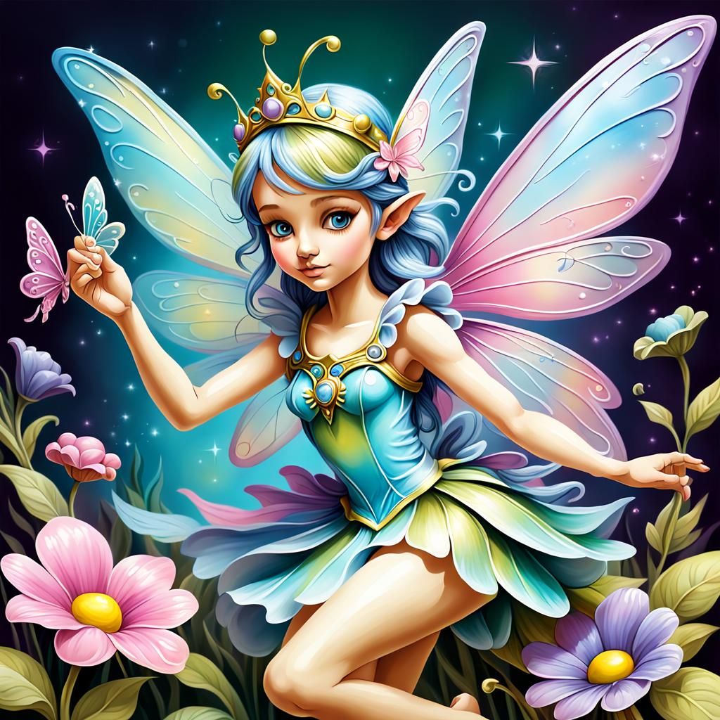 Fantasy Fairy Play Card in Pastel Airbrush Style