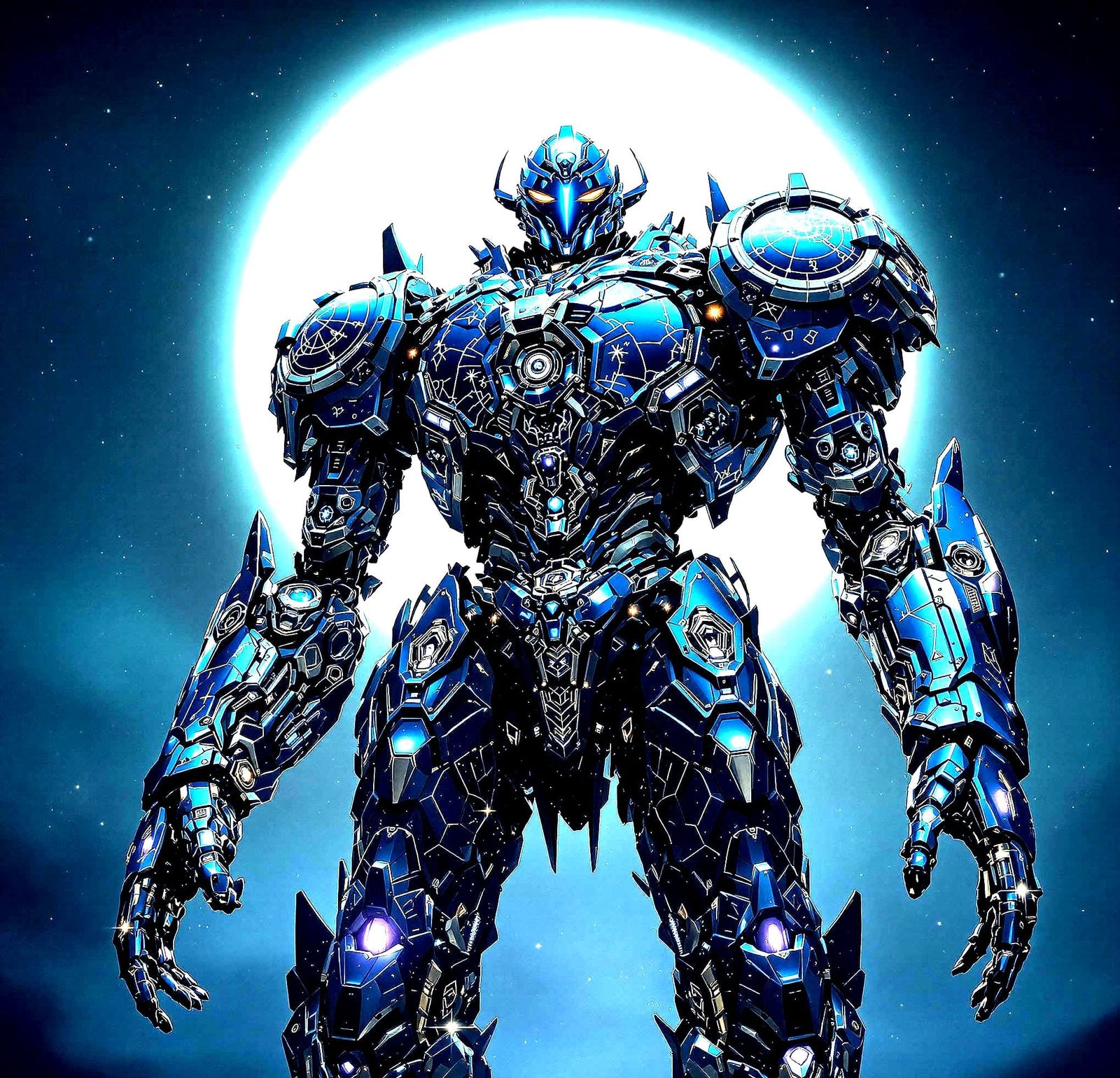 Majestic Mecha Stands Tall Under Full Moon's Radiance in Sci...