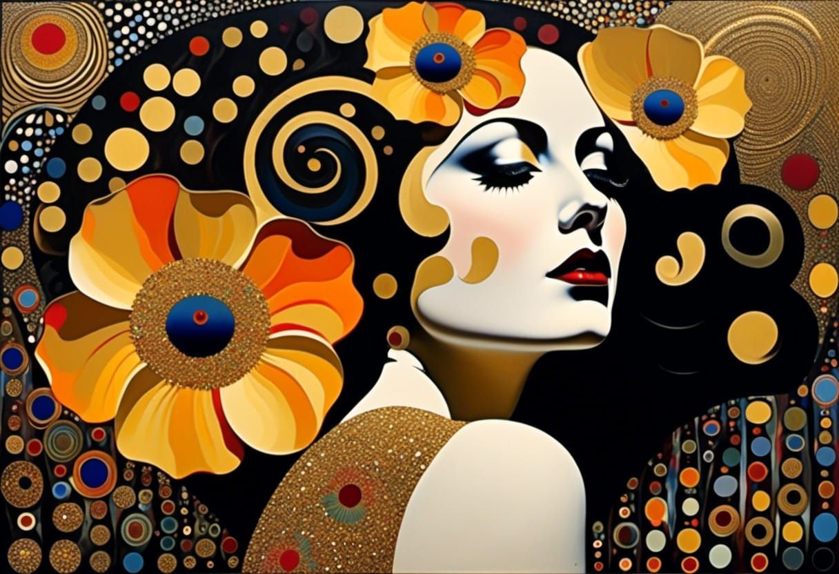 Golden Abstract Portrait in Vienna Secession Style