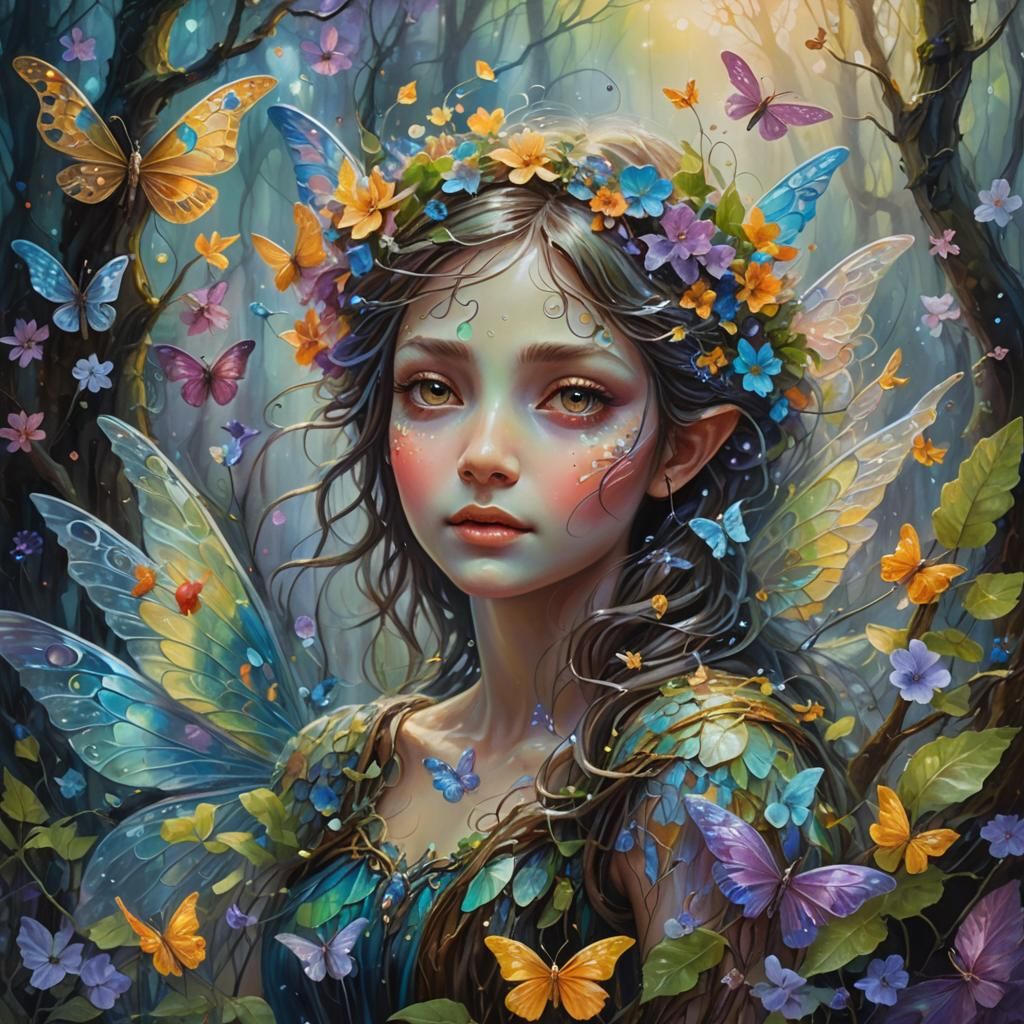 Fairies Dance in Misty Forest: Classical Oil Painting