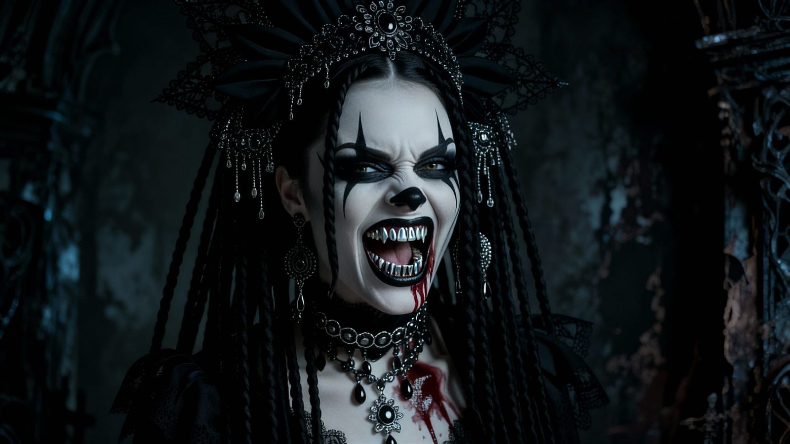 Gothic Woman With Chrome Teeth Screaming