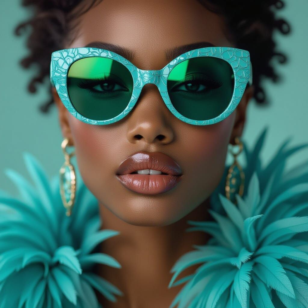 Teal Sunglasses Fashion Portrait in Hyperrealism