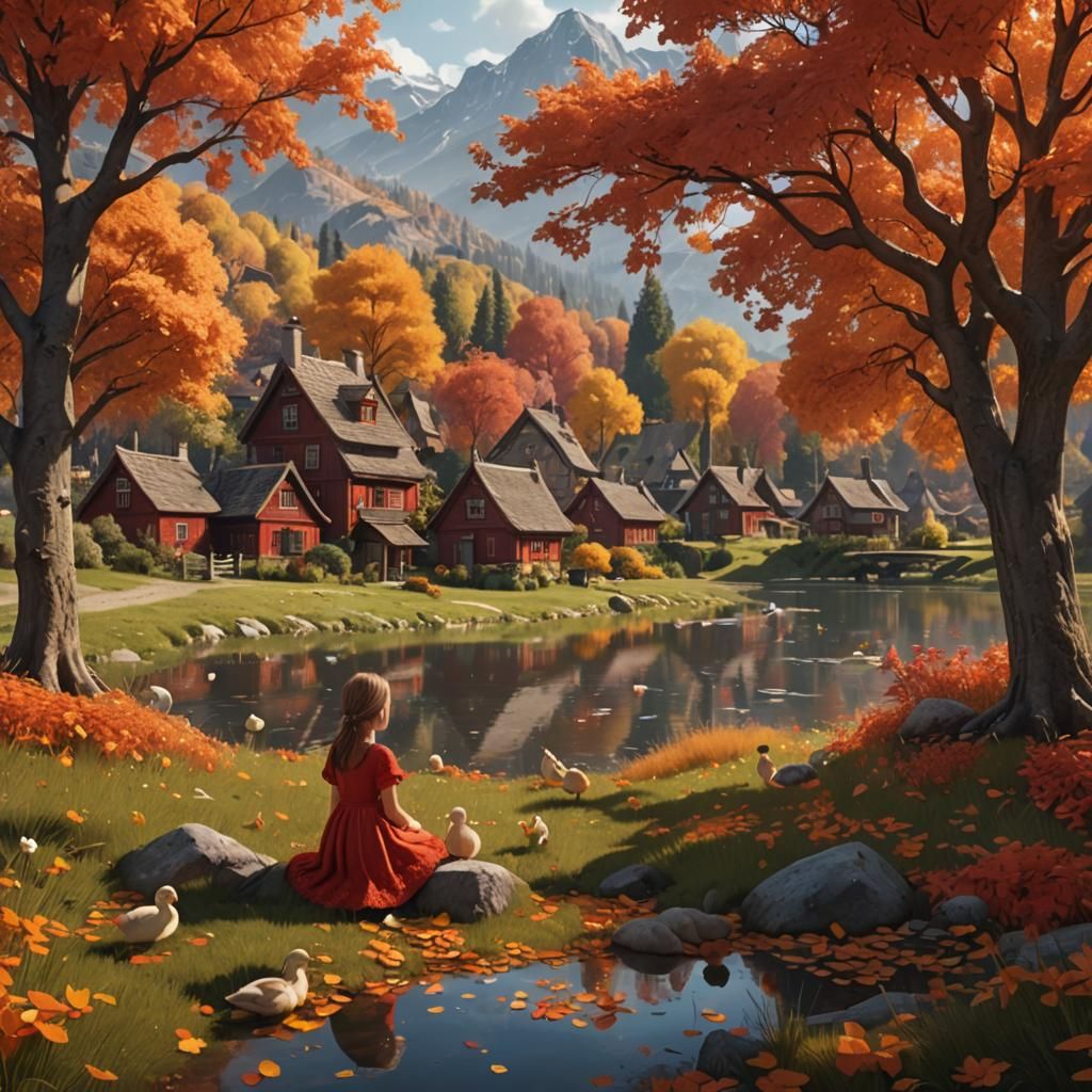 Autumnal Valley Landscape with Distant Cottage