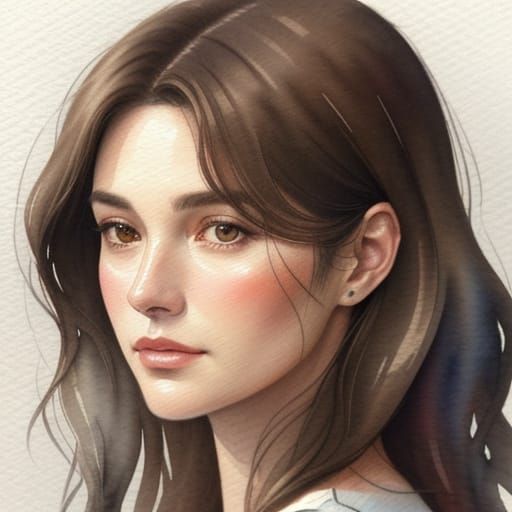 Watercolor Portrait of Confident Actress with Wavy Hair