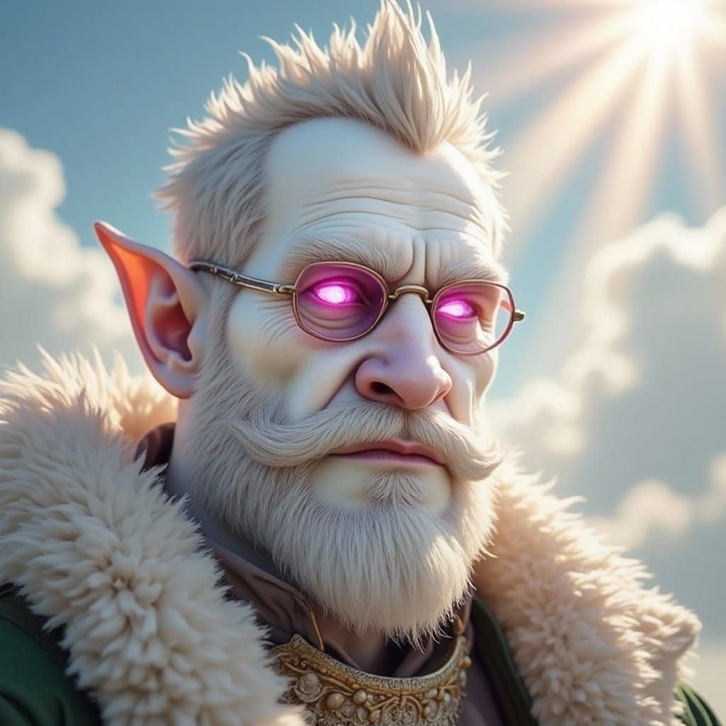 Half-Orc Man with Pink Eyes in Divine Light
