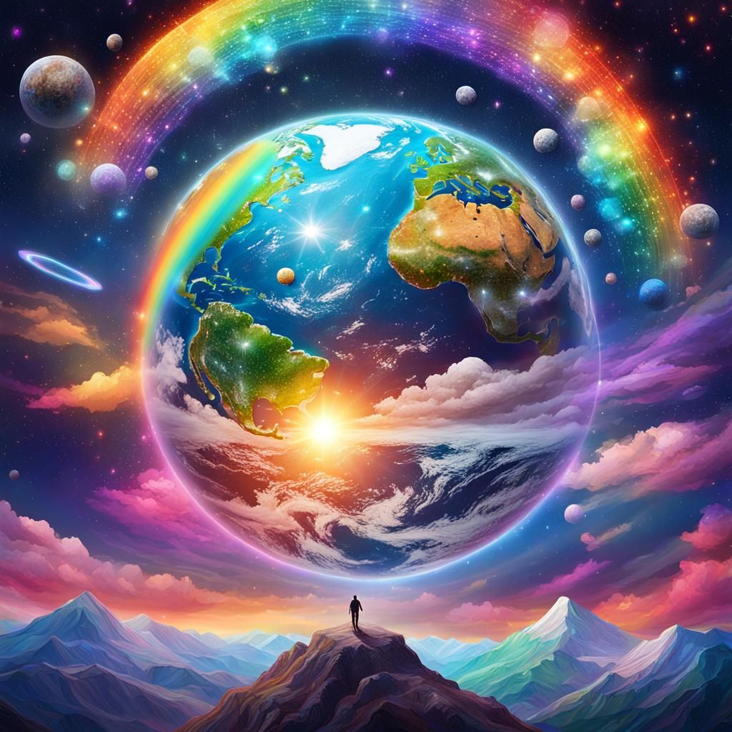 Rainbow Above Earth: Cosmic Astral Illustration