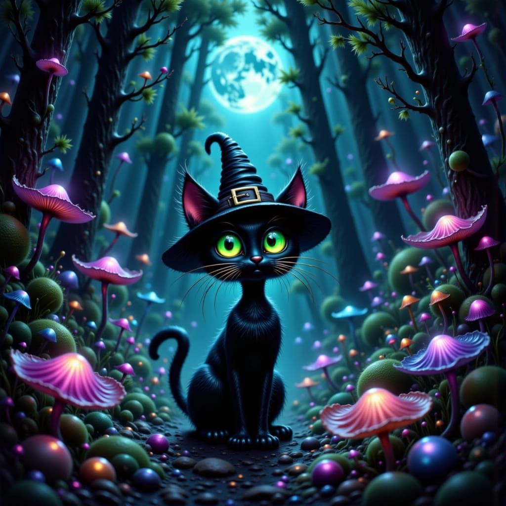 Whimsical Cat Adventurer in Enchanted Forest