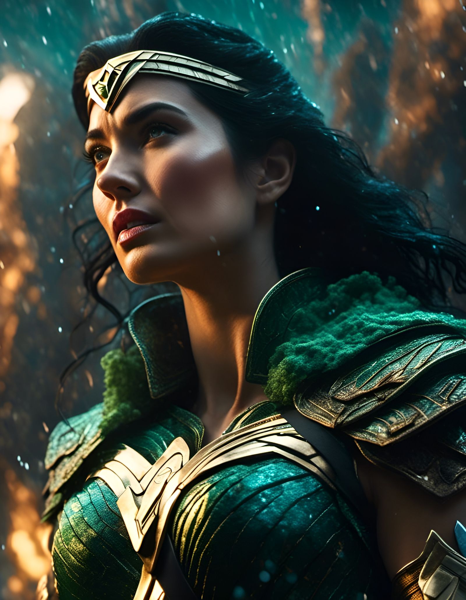 Green Wonder Woman Portrait in Photorealistic Style
