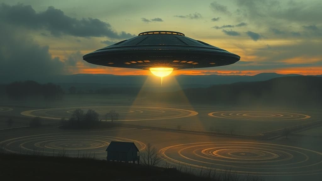 Eerie Alien Spaceship Creates Crop Circles at Dusk
