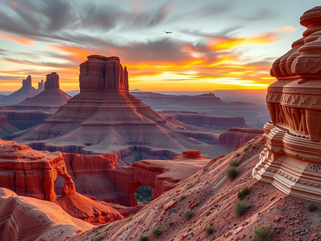 Stunning Red Rock Butte at Sunset in Epic Digital Painting