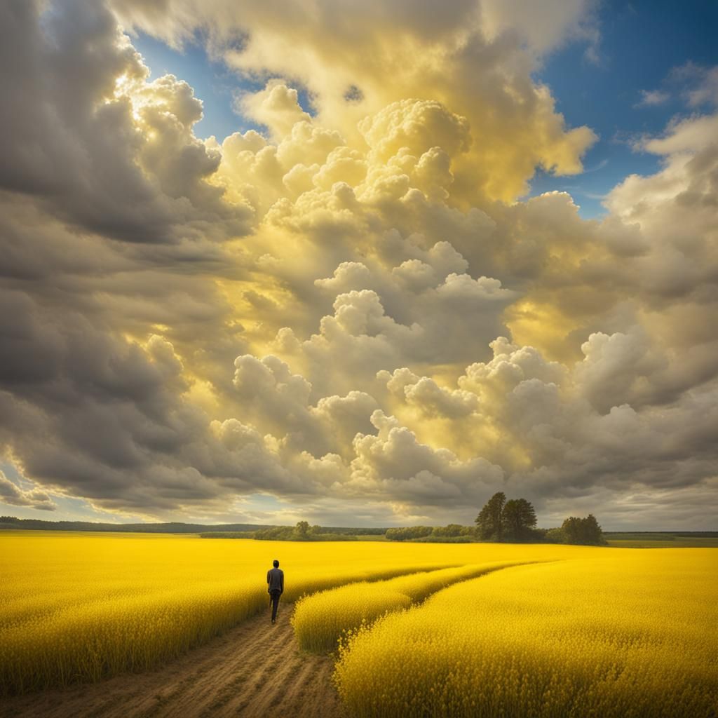 Angelic Face in Clouds over Yellow Field