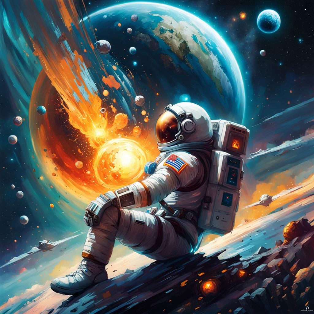 Cosmic Astronaut Relaxing in Space: Digital Art