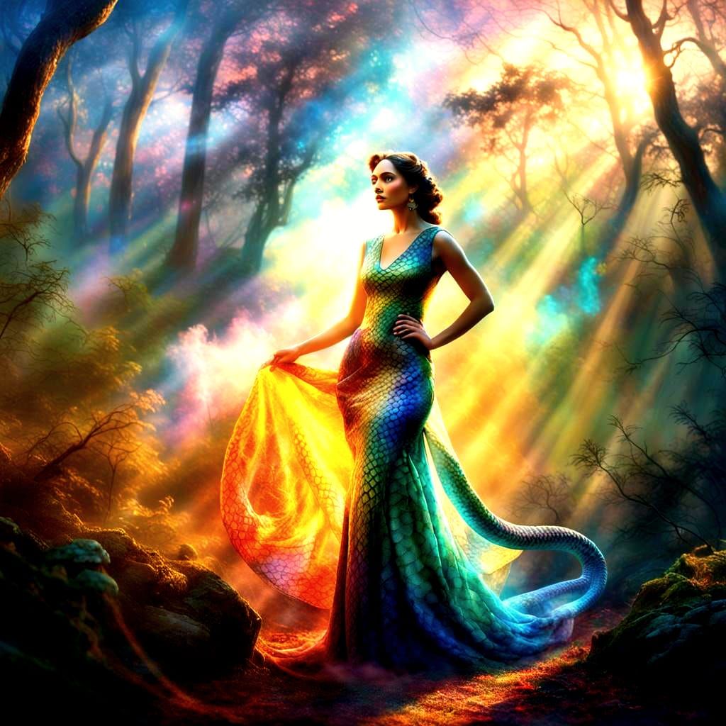 Ethereal Woman in Snake Dress, Fantasy Art