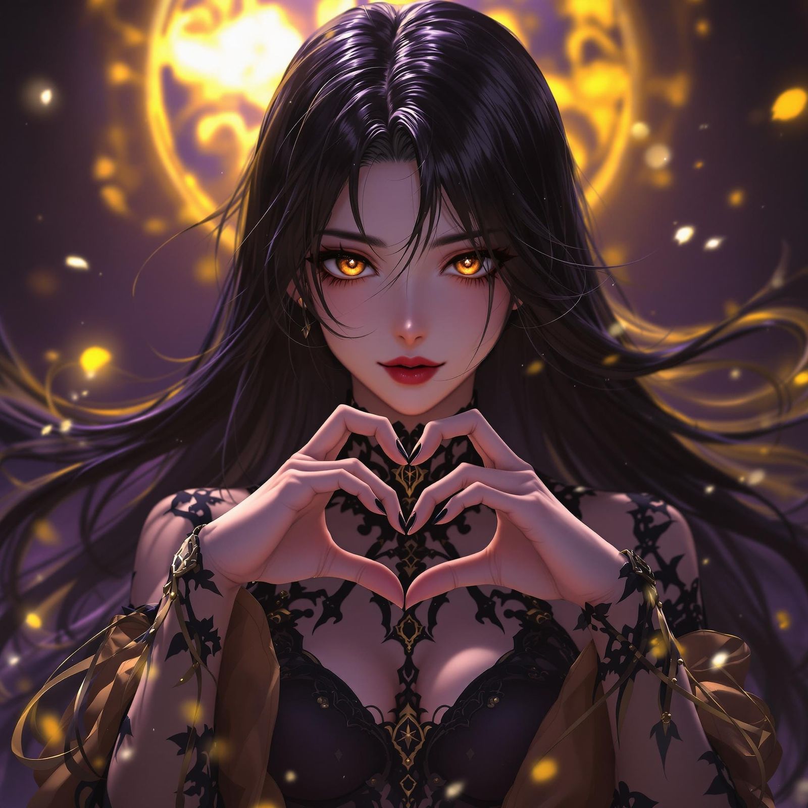 Mysterious Anime Goddess in Heart-Hands Gesture