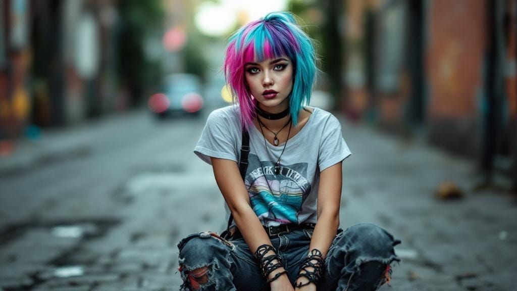 Punk Girl with Asymmetrical Hair in Skate-Punk Style